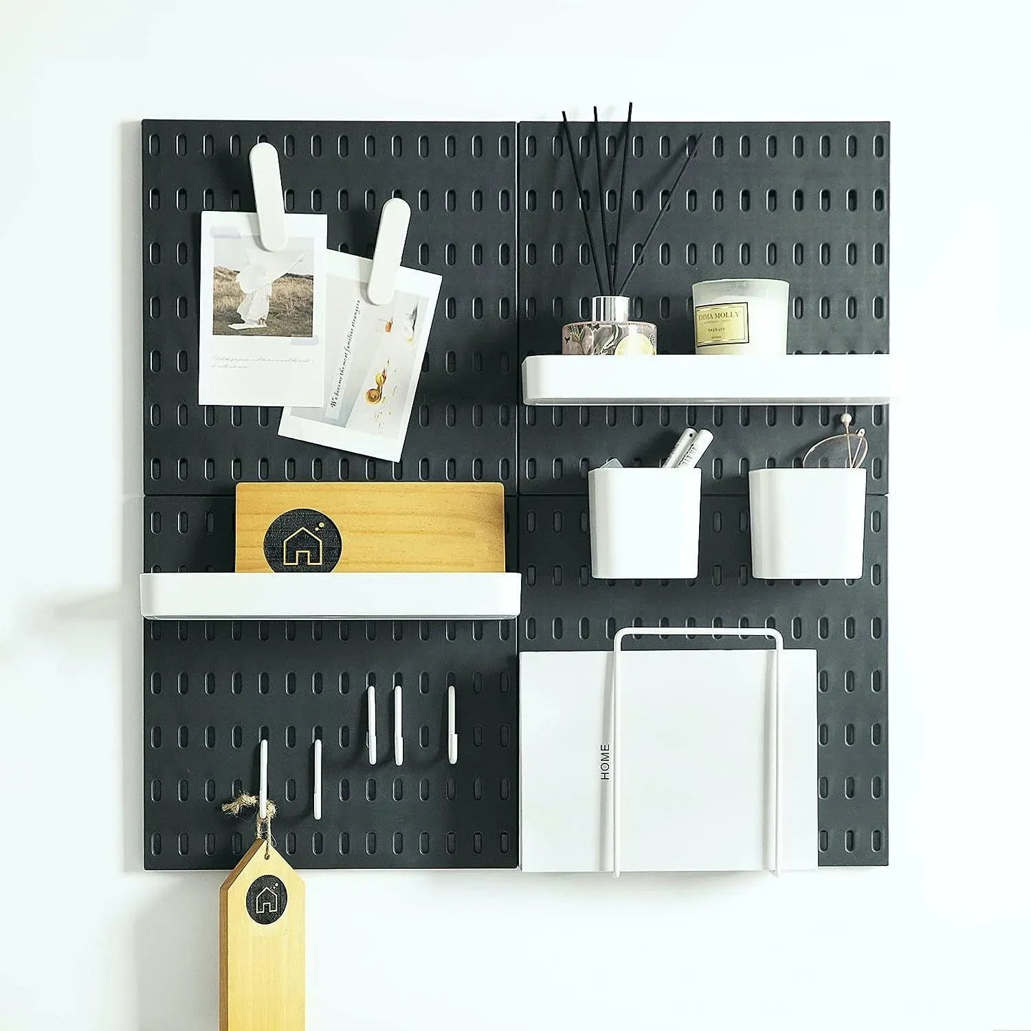 Keepo Pegboard Combination Kit, Pegboards and Accessories Modular Hanging for Wall Organizer, Crafts Organization, Ornaments Display, Nursery Storage, Wall Peg Board (Black, 22″×22″)