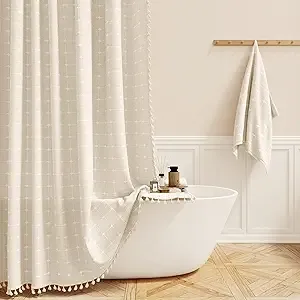 BTTN Boho Shower Stall Curtain - 36x72 Narrow Linen Ultra Thick Tassel Fabric...