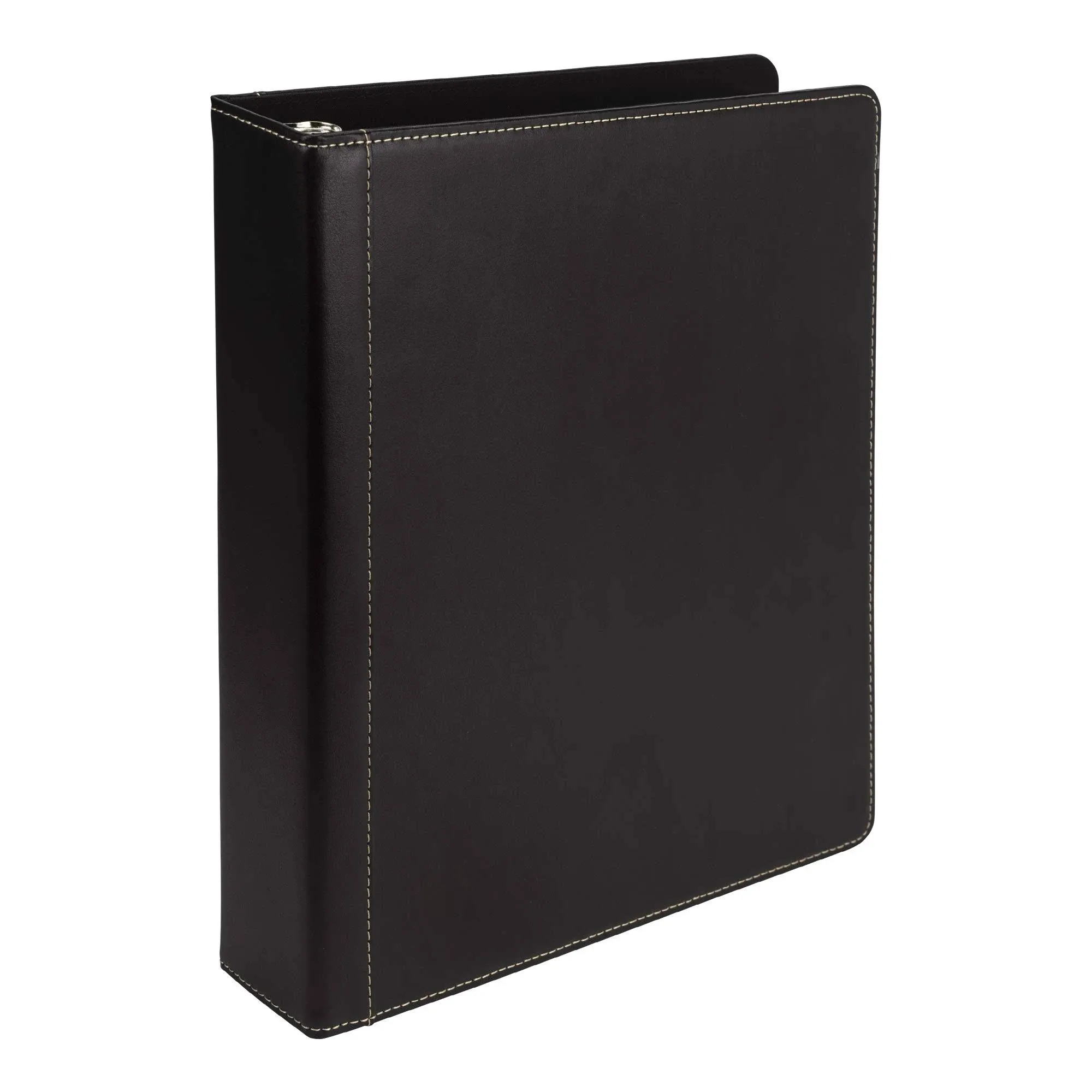 Samsill 1.5 Inch 3 Ring Binder, Leather, Black with Contrast Stitching, 8.5 x 11 Inch, 3 Rings, Notebook Binder, Portfolio Organizer, Planner, Journal