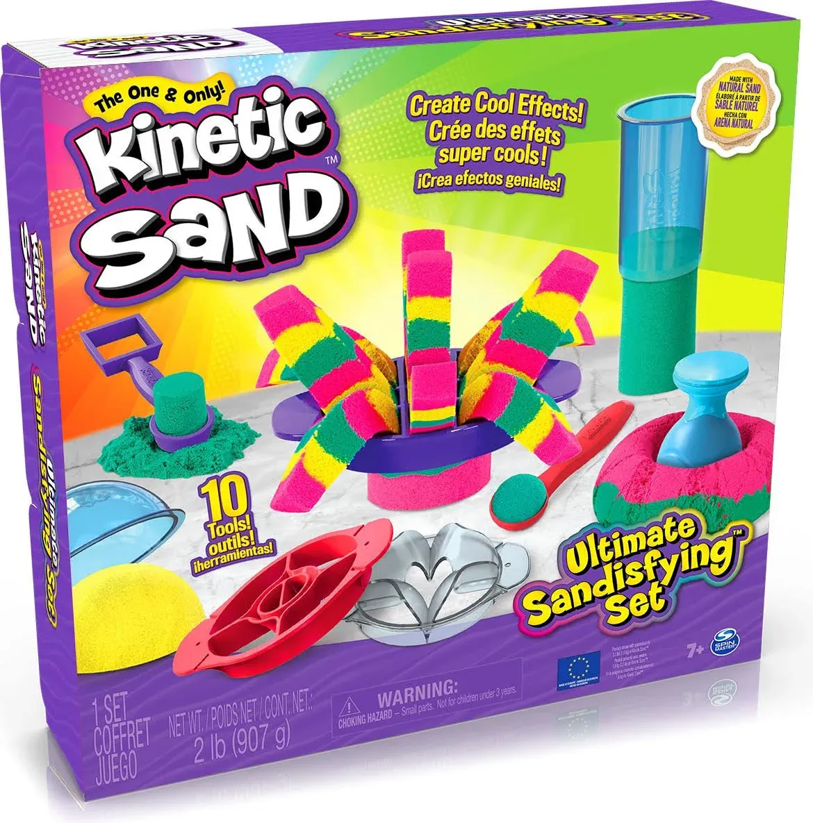 Kinetic Sand Ultimate Sandisfying Set 2lb of Pink Yellow and Teal Play Sand