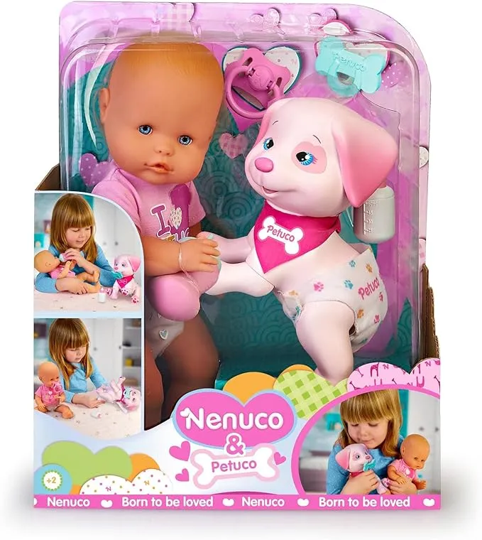 Nenuco & Petuco Baby Doll with Companion Puppy, Accessories for Baby and Puppy, 14" Doll