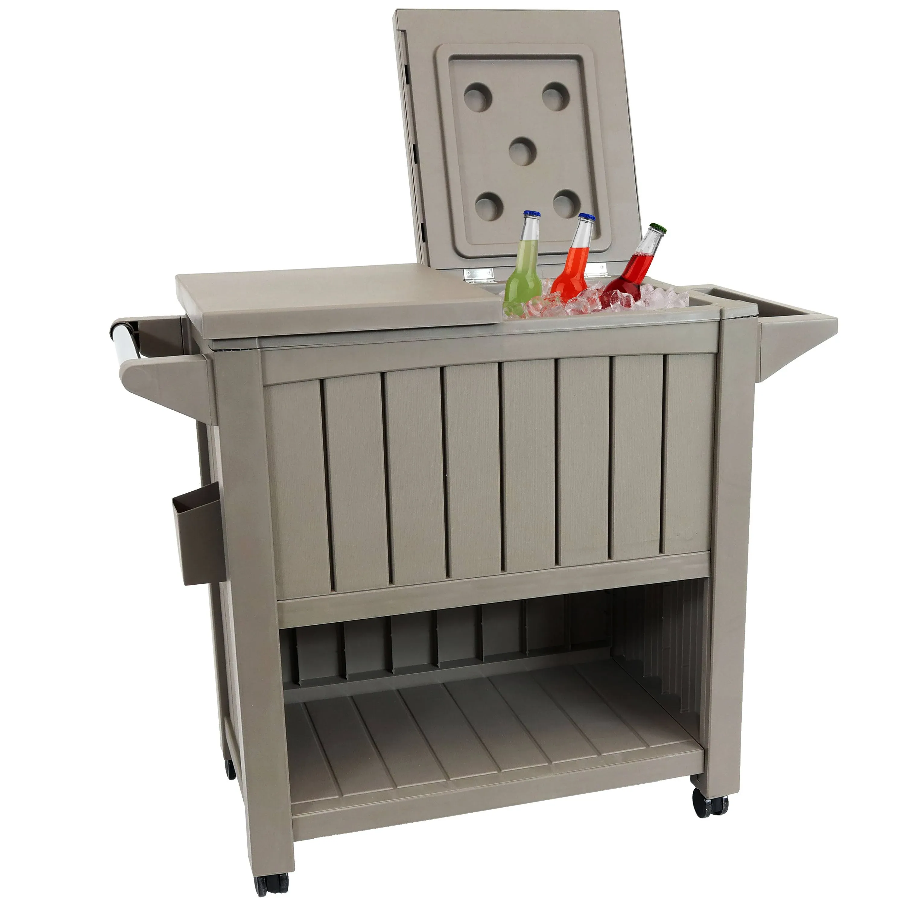 Sunnydaze Outdoor Bar Cart with Cooler, Prep Table, and Storage - Built-in Bottle Opener - Driftwood