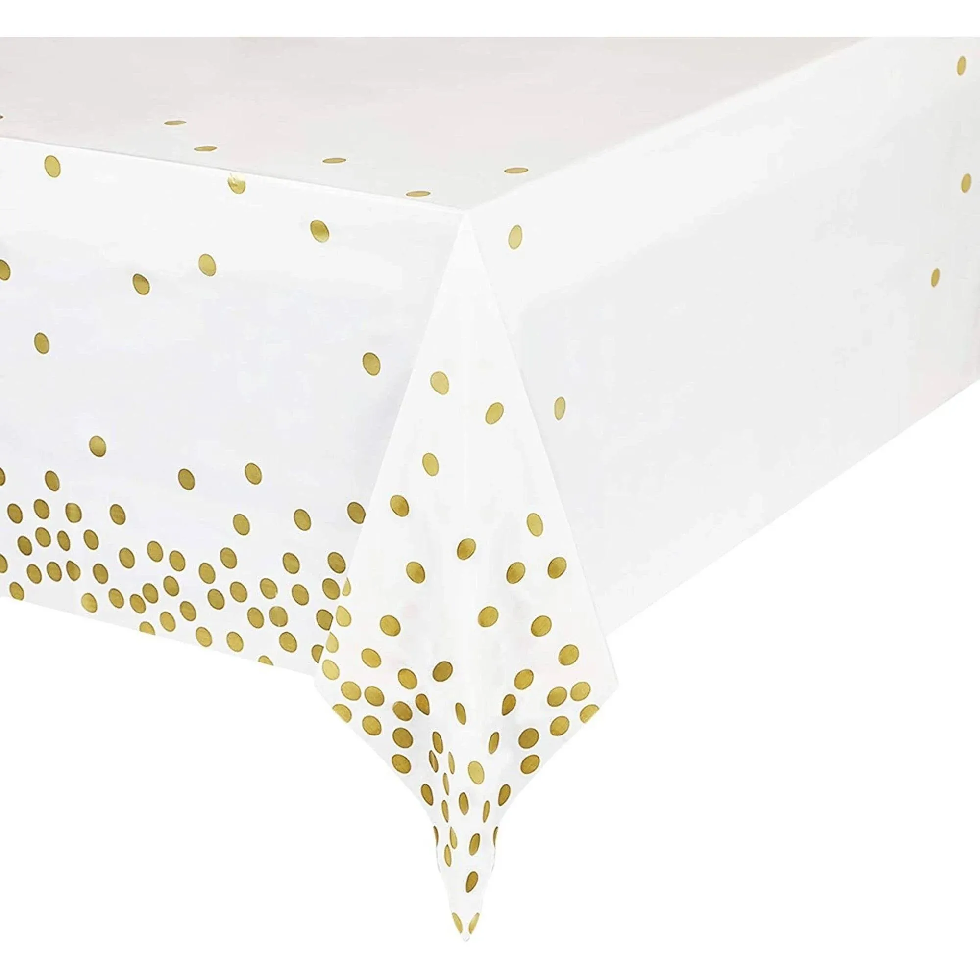 Sparkle and Bash White and Gold Tablecloth with Gold Polka Dot Confetti (54 x 108 ...