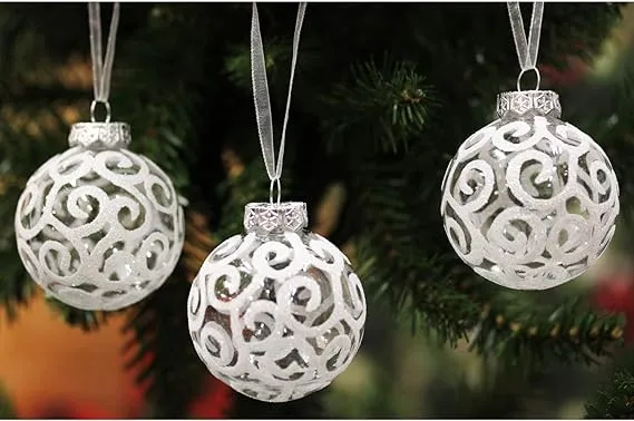 Sleetly 18pk Transparent Swirl Christmas Tree Ball Ornaments, White, 2.36 Inches