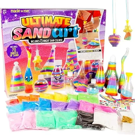 Made By Me Ultimate Sand Art Kit, Includes 13 Colors of Sand, 1 Glow in The Dark Sand, 8 Sand Bottles, 3 Pack of Glitter, Sticker Sheet & More, Arts & Crafts, Arts and Crafts, for Ages 6+