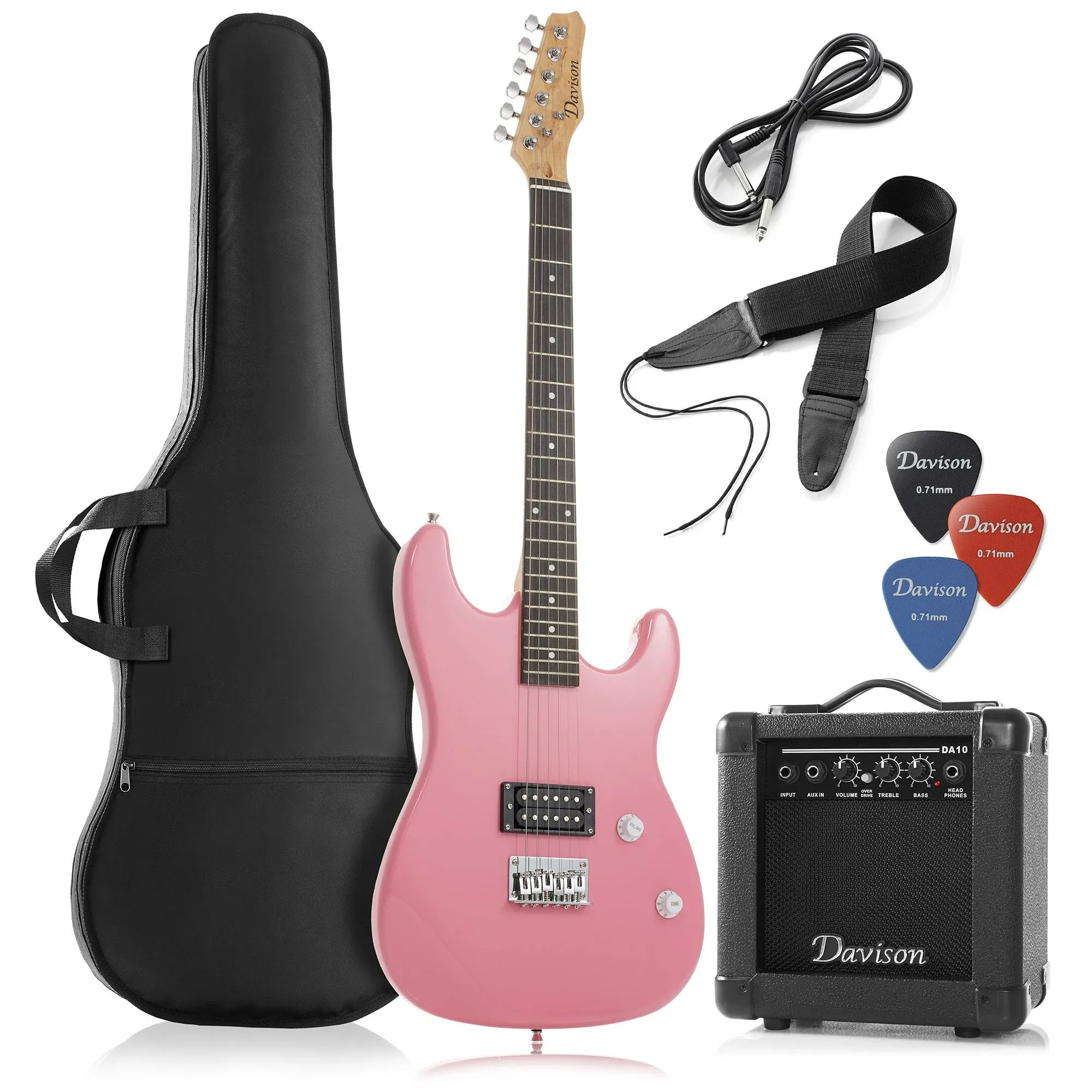 Davison Guitars 39" Full Size Electric Guitar w/ 10-Watt Amp, Pink - Right Handed ...