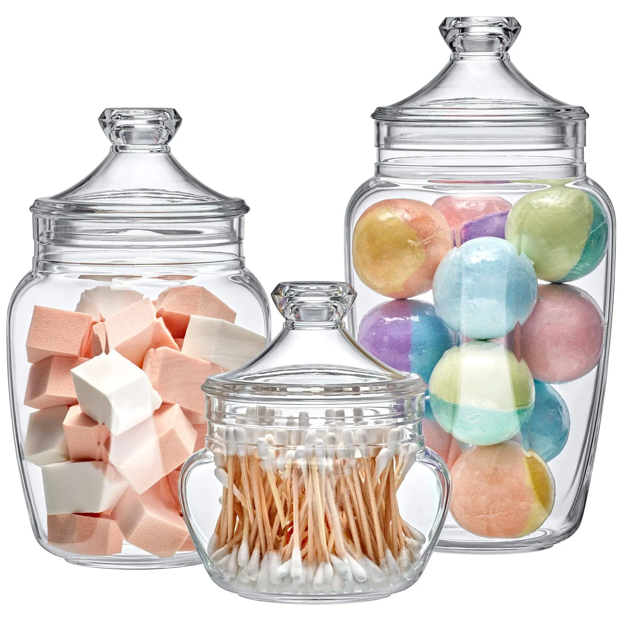 Amazing Abby - Embrace - Acrylic Bathroom Canisters (3-Piece Set), Plastic Apothecary Jars for Vanity, BPA-Free and Shatter-Proof, Great for Cotton Balls, Bath Sponges, Shower Balls, and More