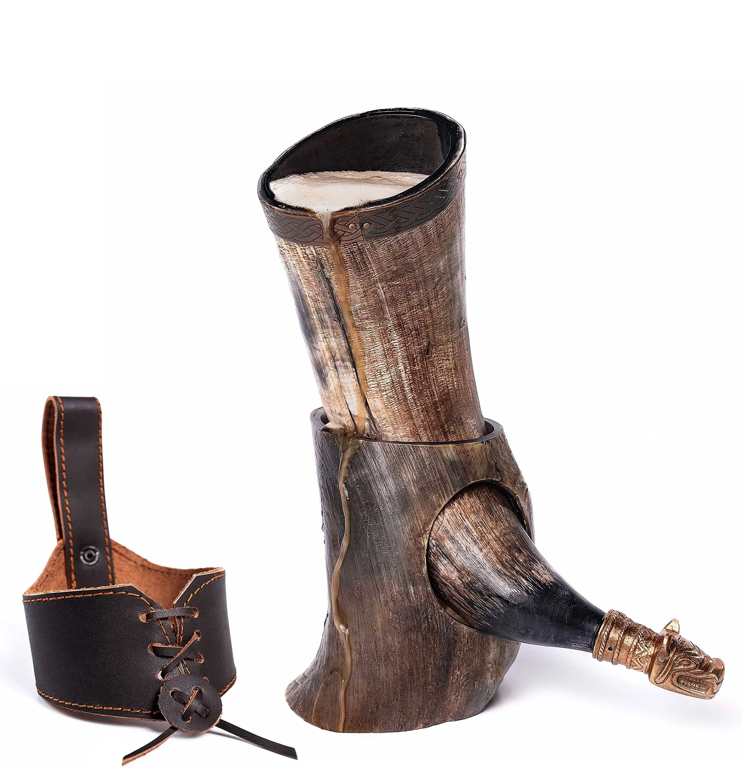 Curved Drinking Horn Bundle with Stand &amp; Holster