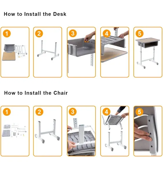 ShowMaven Children Adjustable Desk with Drawer, Light Grey