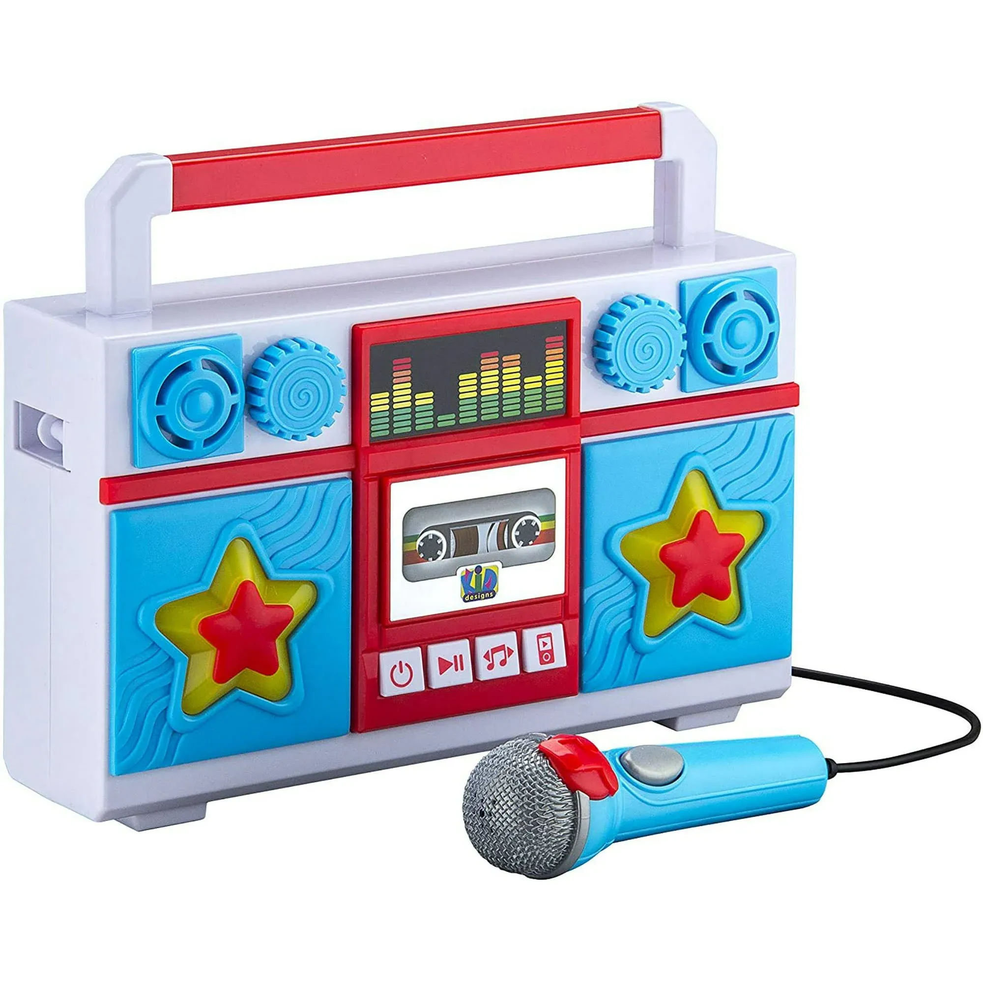 Mother Goose Club Sing Along Boombox with Microphone, Built in Music, Flashing Lights, Real Working Mic for Kids Karaoke Machine, Connects Mp3 Player Aux in Audio Device