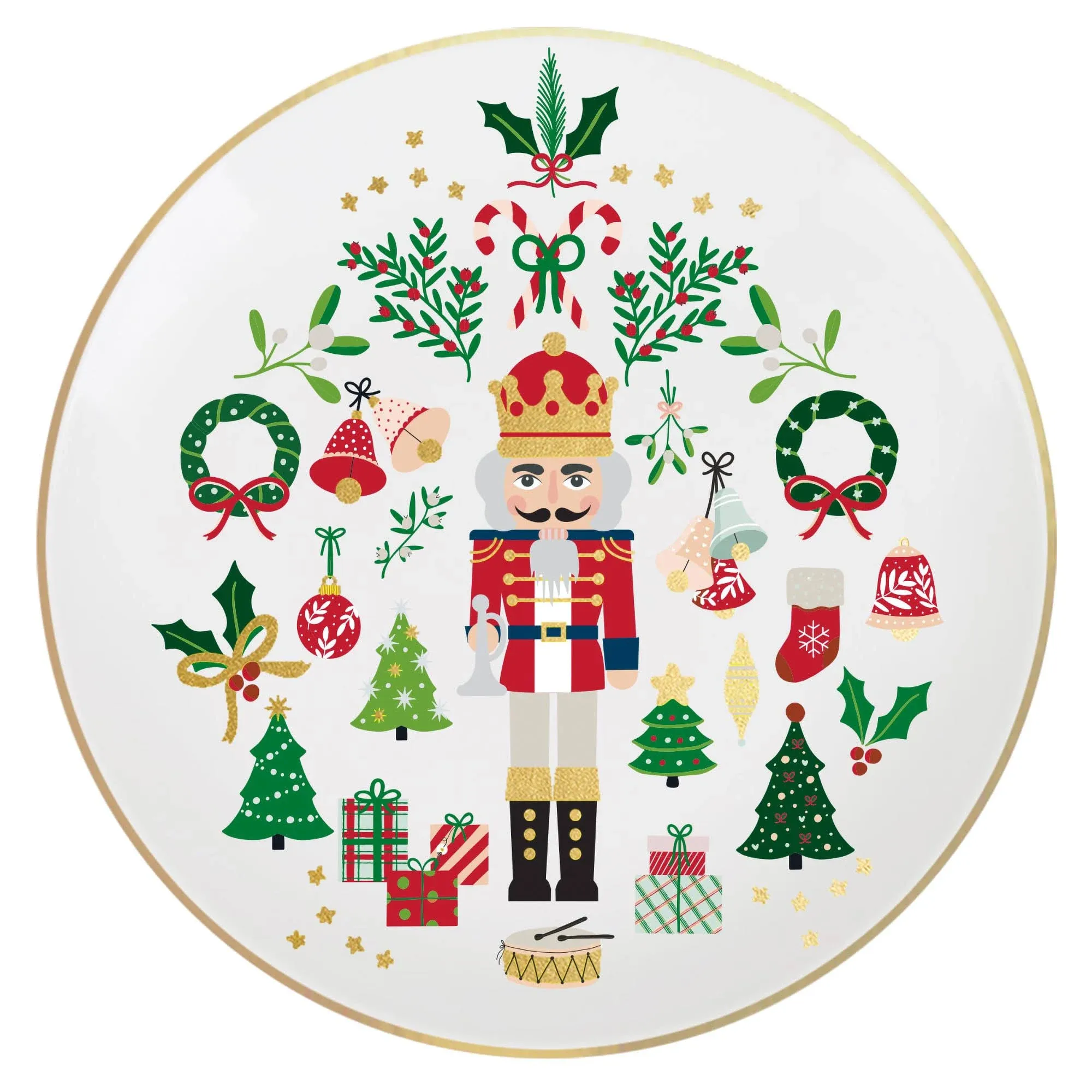 Mary Square 46236 Nutcracker Candy Cane Stocking Red and Green 8 inch Ceramic Christmas Serving Dining Salad Plate