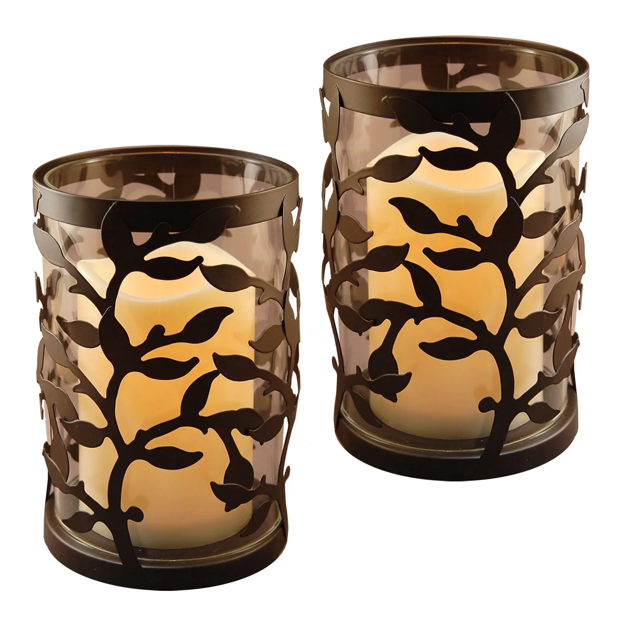 Metal Lantern With LED Candle, Black Round Vine, Set of 2 - Traditional - Candleholders - by JH Specialties Inc. | Houzz