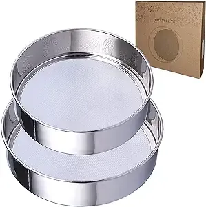 Sieve Fine Mesh, Stainless Steel Round Sifter for Baking, Flour Sieve, 8 Inch 40 Mesh and 6 Inch 60 Mesh, 2PCS