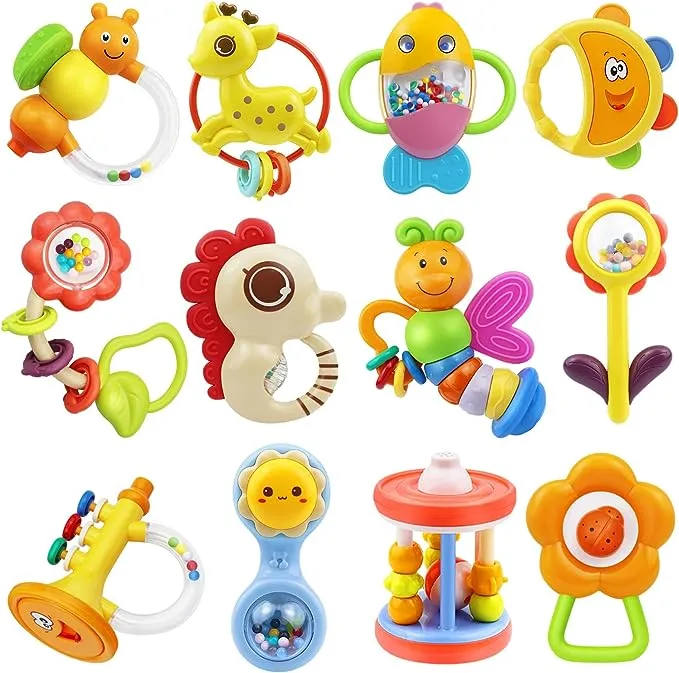 MOONTOY 12pcs Baby Rattles Set Teething toys for Babies 0-6 Months Infant Baby Toys 6 to 12 Months, Baby Teether Chew Newborn Toys 0 1 2 3 4 5 6 7 8 9 10 11 12 Month Old Toys for Babies Boy Girl Gifts