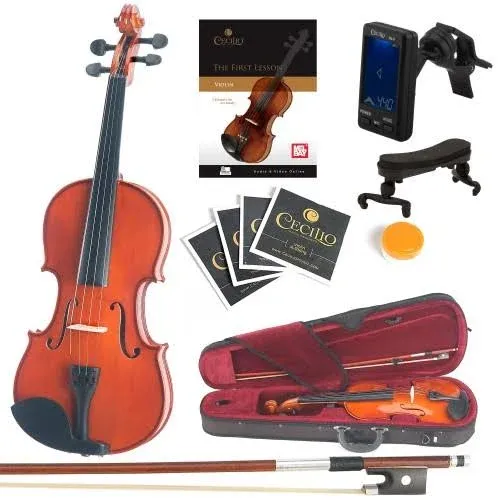 Mendini Full Size 4/4 Mv200 Solid Wood Violin with Tuner, Lesson Book, Extra ...