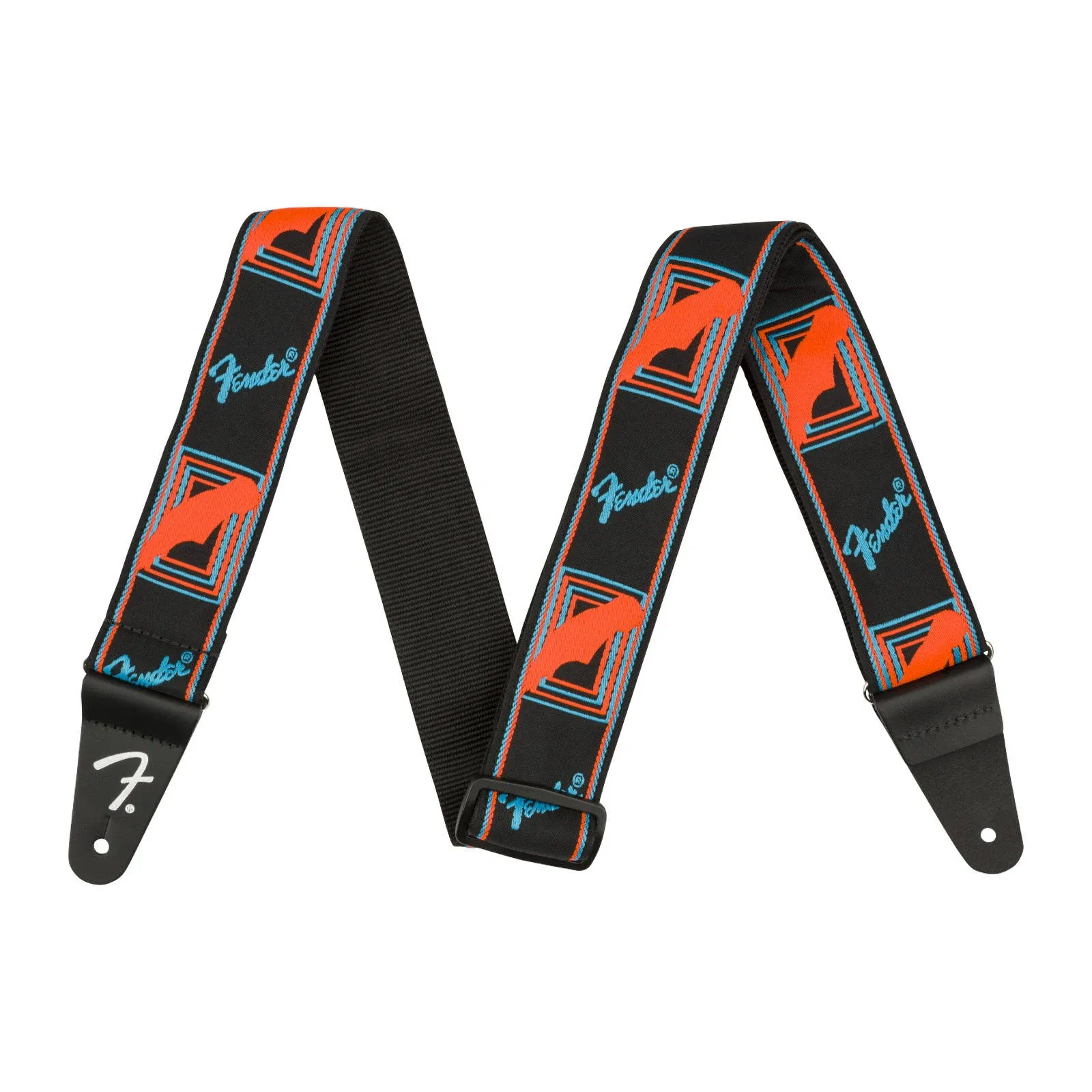 Fender Neon Monogrammed Guitar Strap, 2in, Blue/Orange