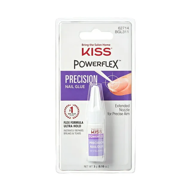 KISS PowerFlex Precision Nail Glue - Fast Drying Adhesive for Glue-On Nails & Repairs with Precision Tip Nozzle, Ideal for Tips & Wraps, Net Wt. 0.10 oz (3g)