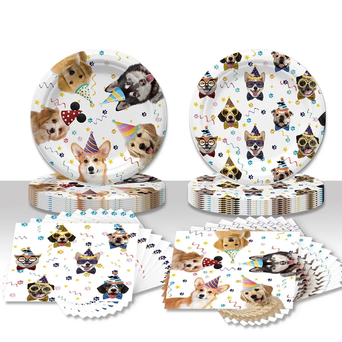 KHAIVI Dog Party Decorations,20 Pcs Plates and 20 Pcs Napkins, Puppy Paw Print 