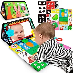 beetoy Tummy Time Baby Mirror Toys with Black and White Pattern, High Contrast 3D Activity Play Crinkle Toys Baby Mirror for Newborn 0 3 6 Months