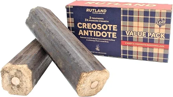 Rutland Creosote Antidote, Chimney Cleaning Fire Logs, 2-Pack Creosote Sweeping Firelogs, 2.45 lbs Each Treatment