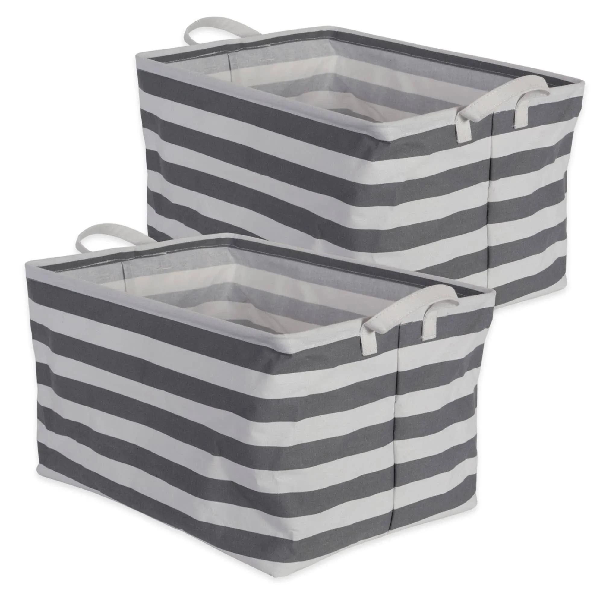 Polyethylene Coated Cotton Polyester Laundry Bin Stripe Rectangle Extra Large Set Of 2 In Gray