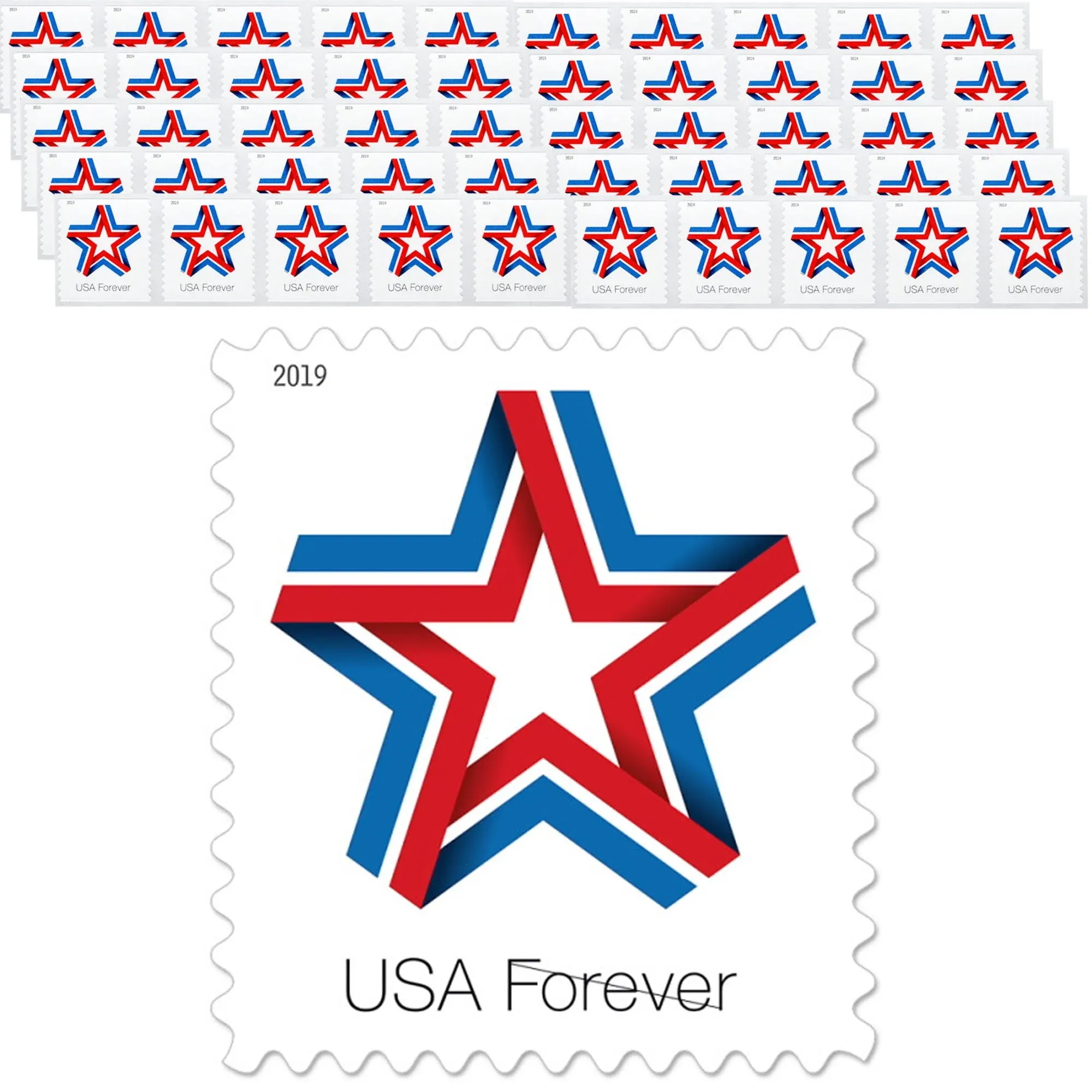 Star Ribbon 1 Strip of 10 Forever Postage Stamps Celebration Patriotic (10 Stamps)