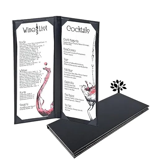 WFD.L 4.25 x 11 Inches Menu Holder Menu Covers 2 View Leather Book Style Double ...