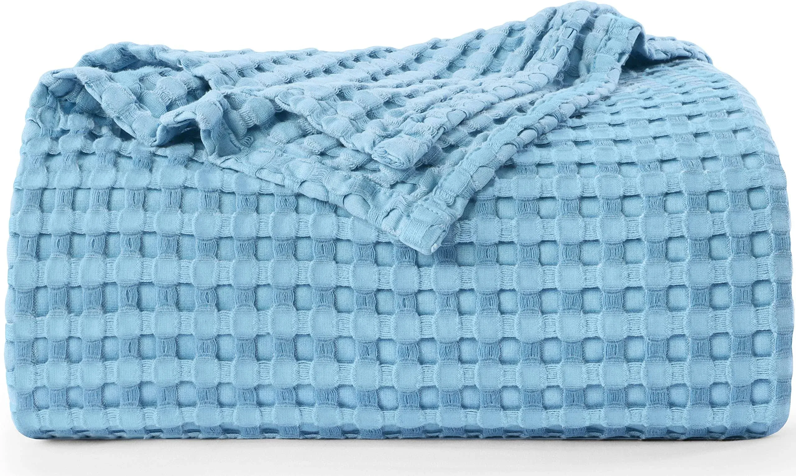 Utopia Bedding Cotton Waffle Blanket 300 GSM (Sky Blue - 90x90 inches) Soft Lightweight Breathable Bed Blanket Queen Size LAYERI