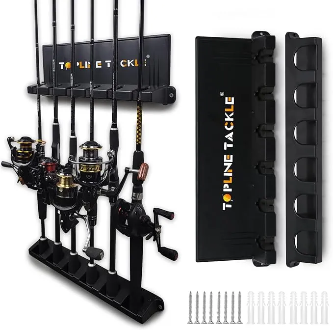 2 Set Vertical Fishing Rod Holders for Garage, Wall Mounted Fishing Pole Holders, Fishing Rod Rack for Storage 12 Rods