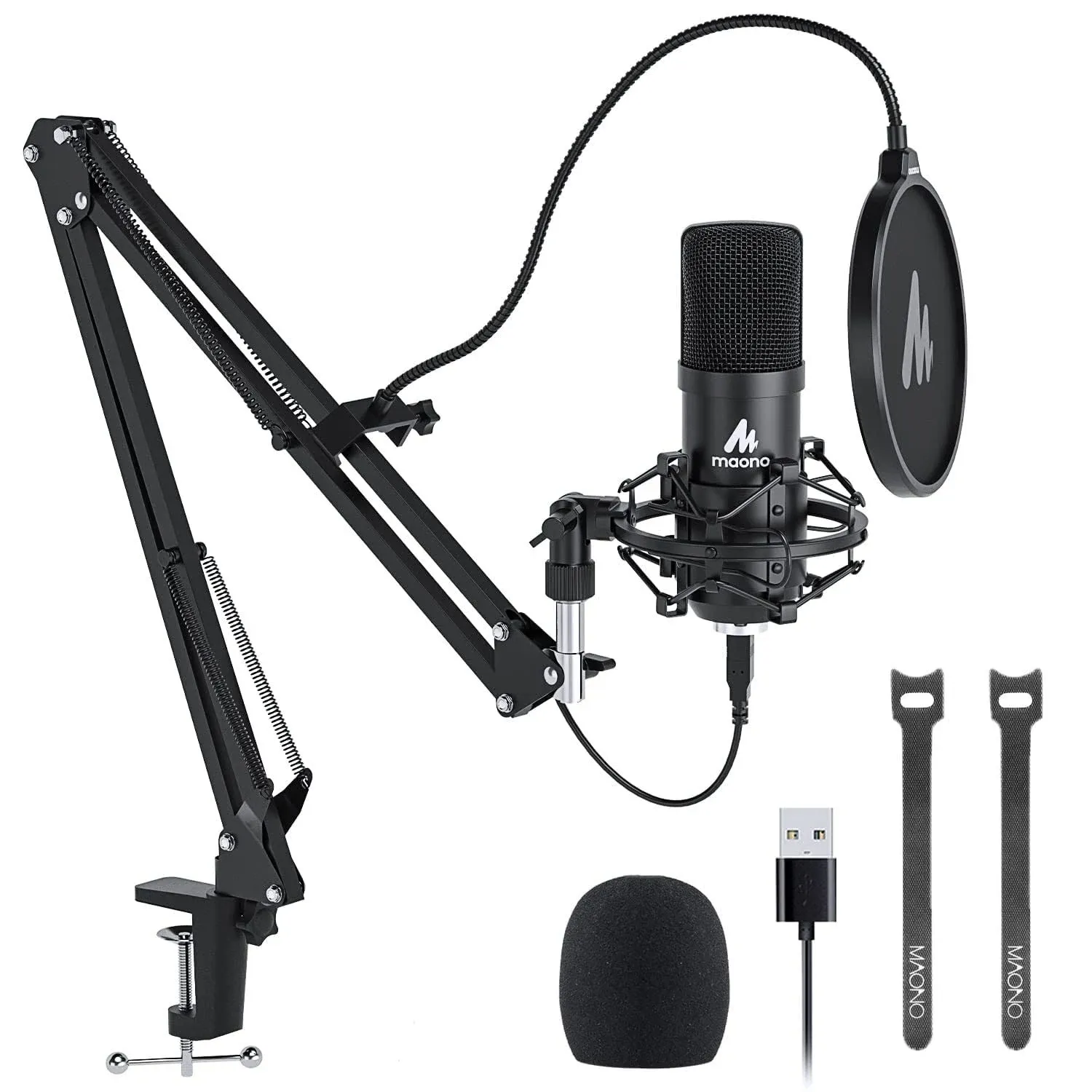 USB Microphone, MAONO 192KHZ/24Bit Plug & Play PC Computer Podcast Condenser Cardioid Metal Mic Kit with Professional Sound Chipset for Recording, Gaming, Singing, YouTube (AU-A04)