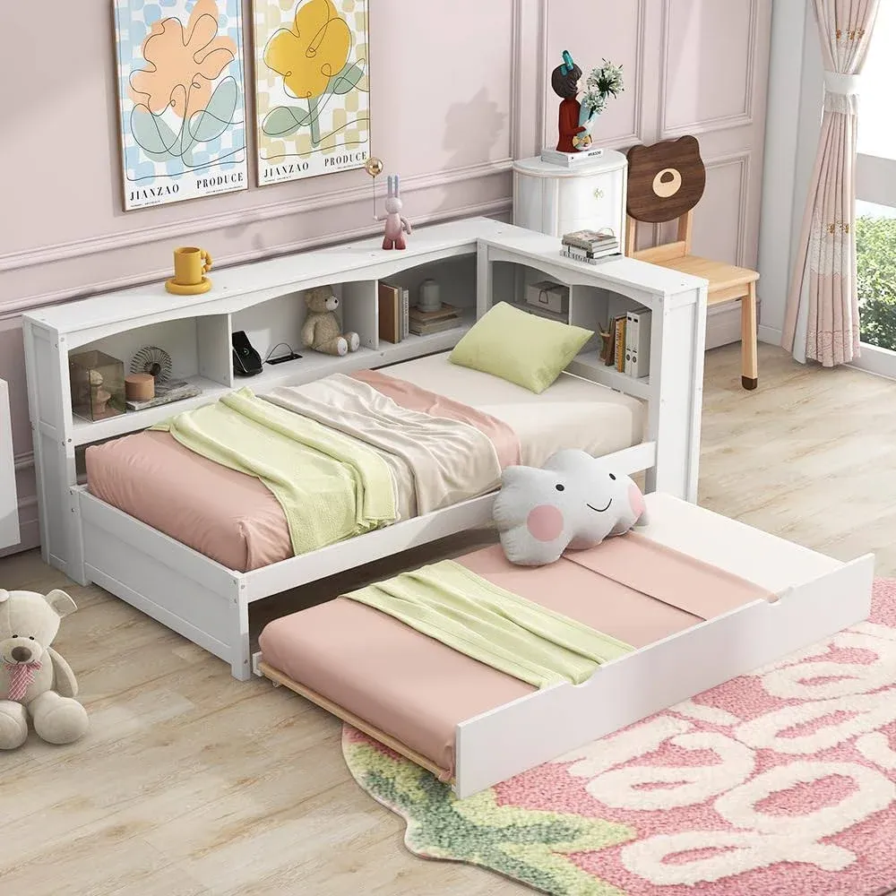 Nestfair Twin Daybed with Trundle, Storage Cabinets, and USB Ports