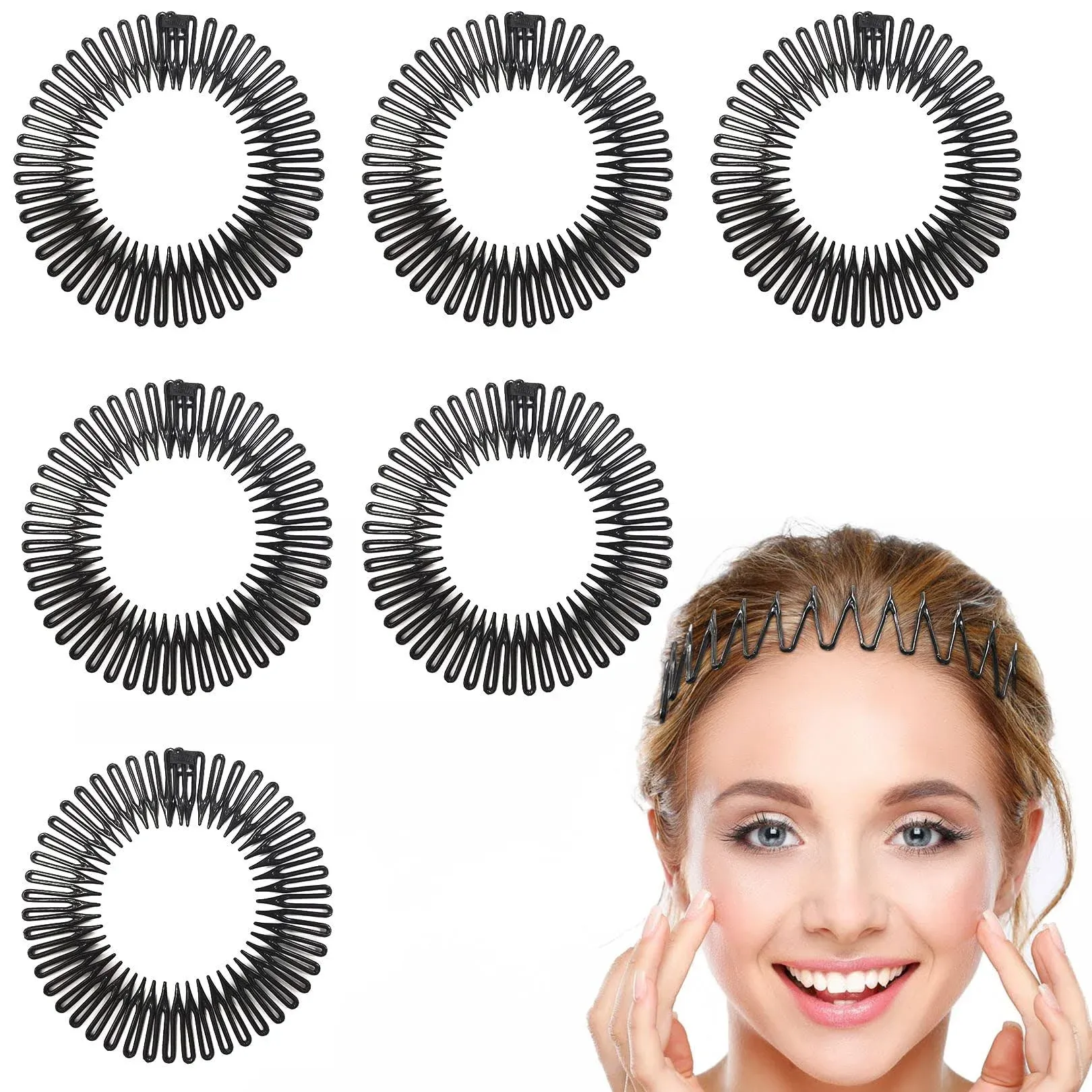 6 PCS Flexible Plastic Circle Hair Combs with Teeth for Women (Black)