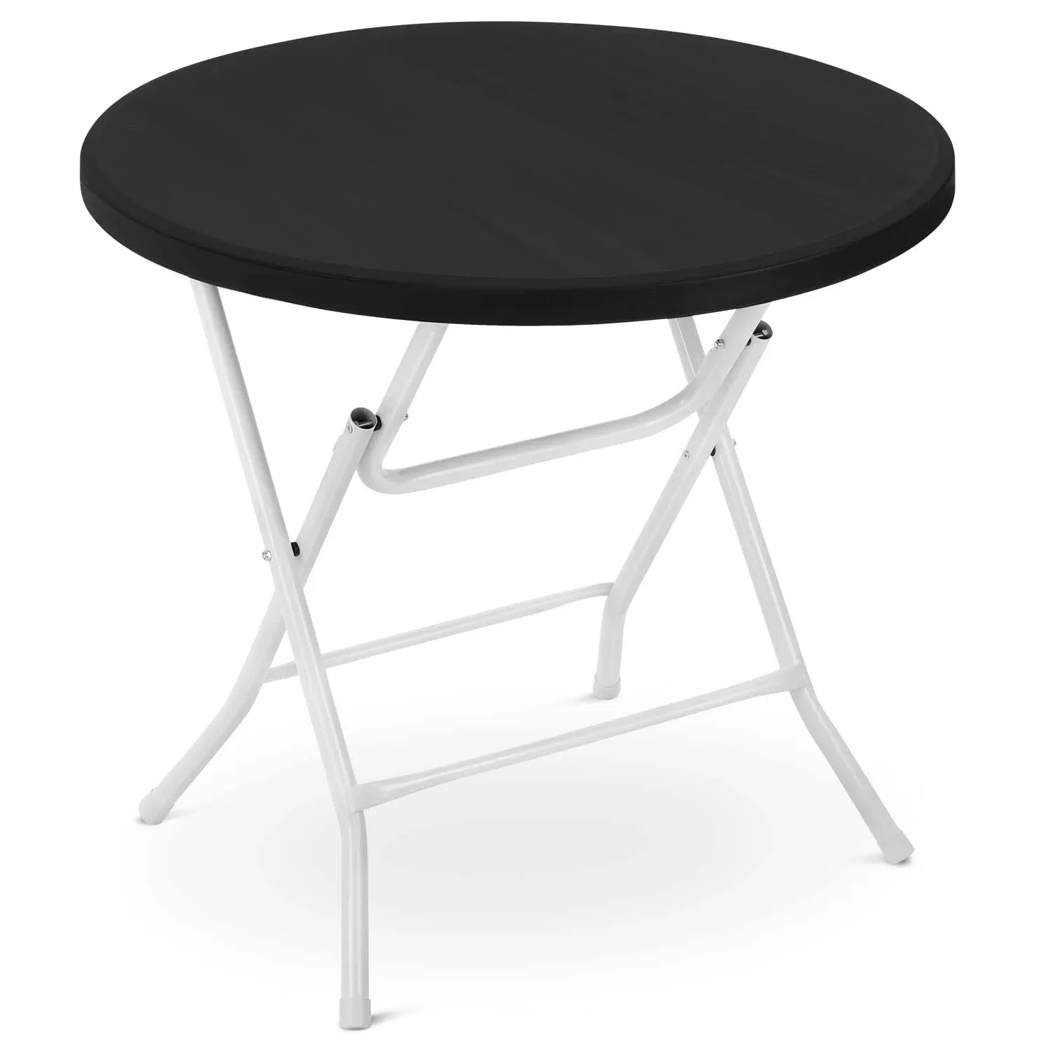 Black 32&#034;Portable Foldable Round Plastic Table Outdoor Wedding Event Picnic Desk