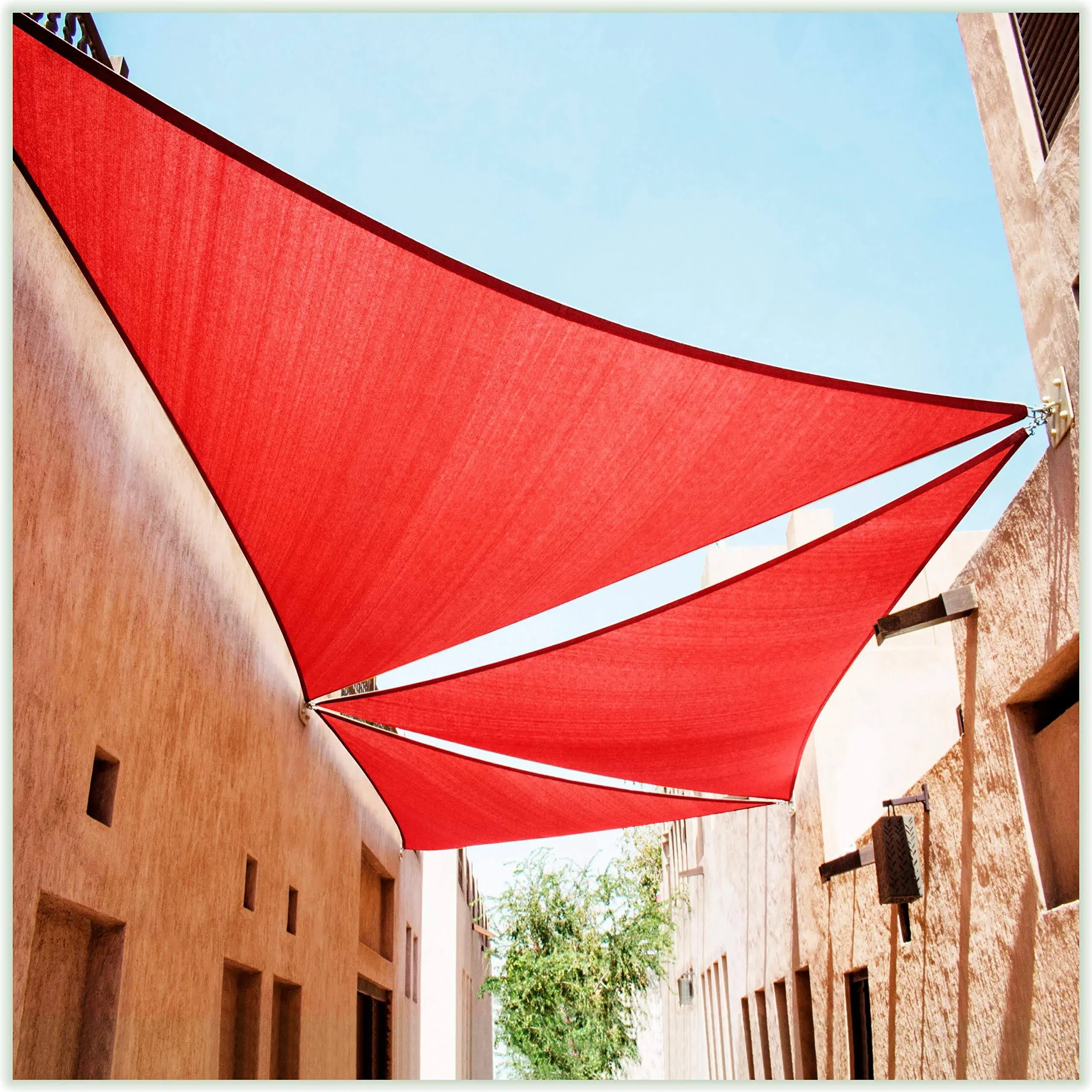 Colourtree 22' x 22' x 22' Red Sun Shade Sail Triangle Canopy Fabric Cloth Screen, Water Permeable & UV Resistant, Heavy Duty, Carport Patio Outdoor - (We Customize Size)