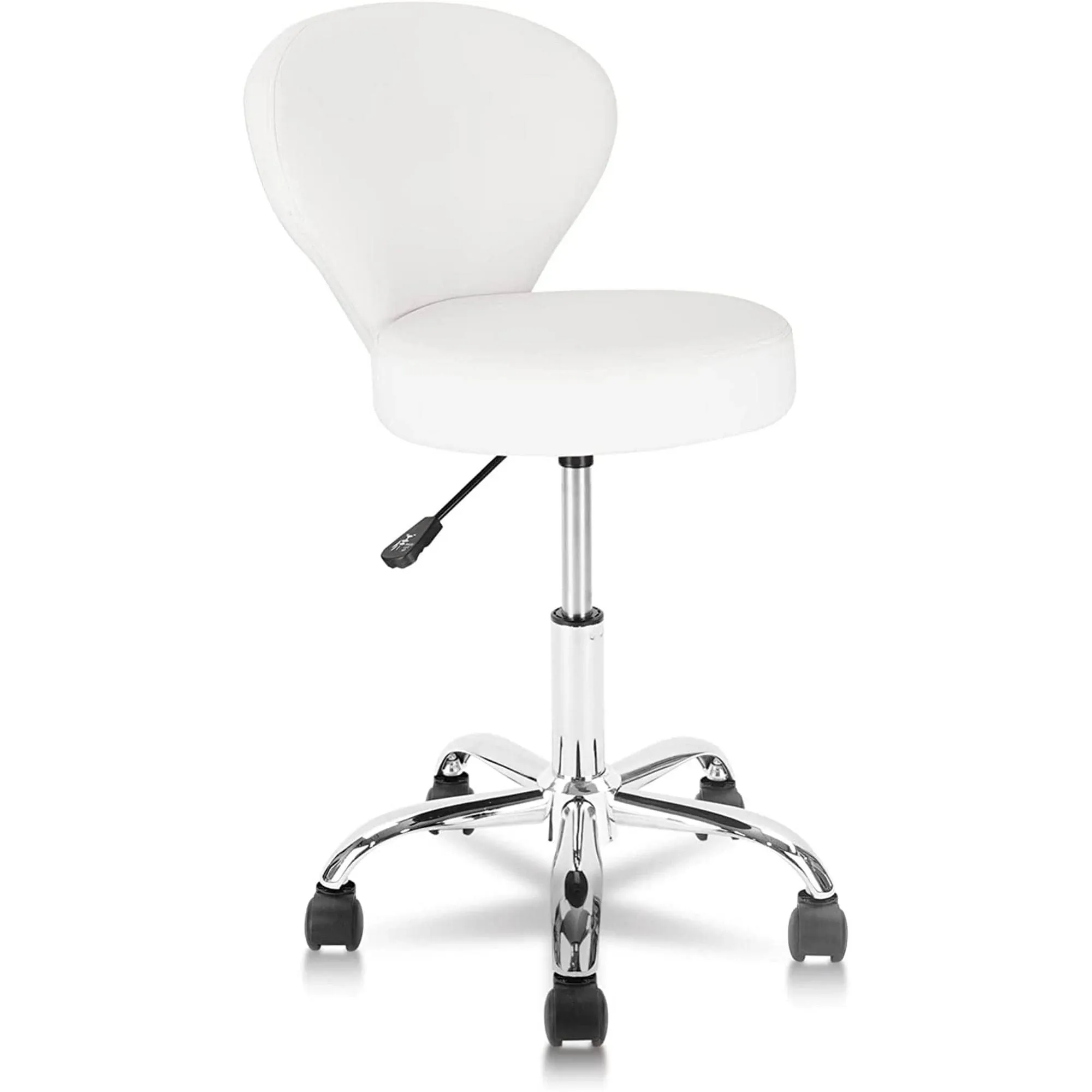 KLASIKA PVC Faux Leather Rolling Swivel Salon Stool Chair with Back Support Adjustable Hydraulic Seat Height 22 in Diameter 15 Inch for Office Massage Facial Spa Medical Drafting Tattoo Beauty Barber