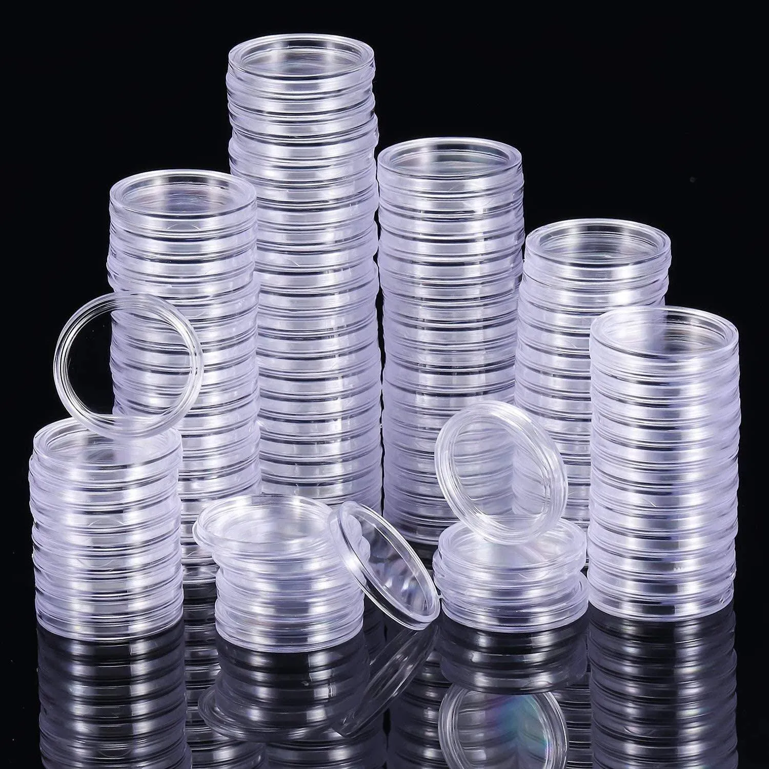 100 Pcs 25 mm Coin Holder Capsules Clear Round Plastic Coin Container Case for Coin Collection Supplies