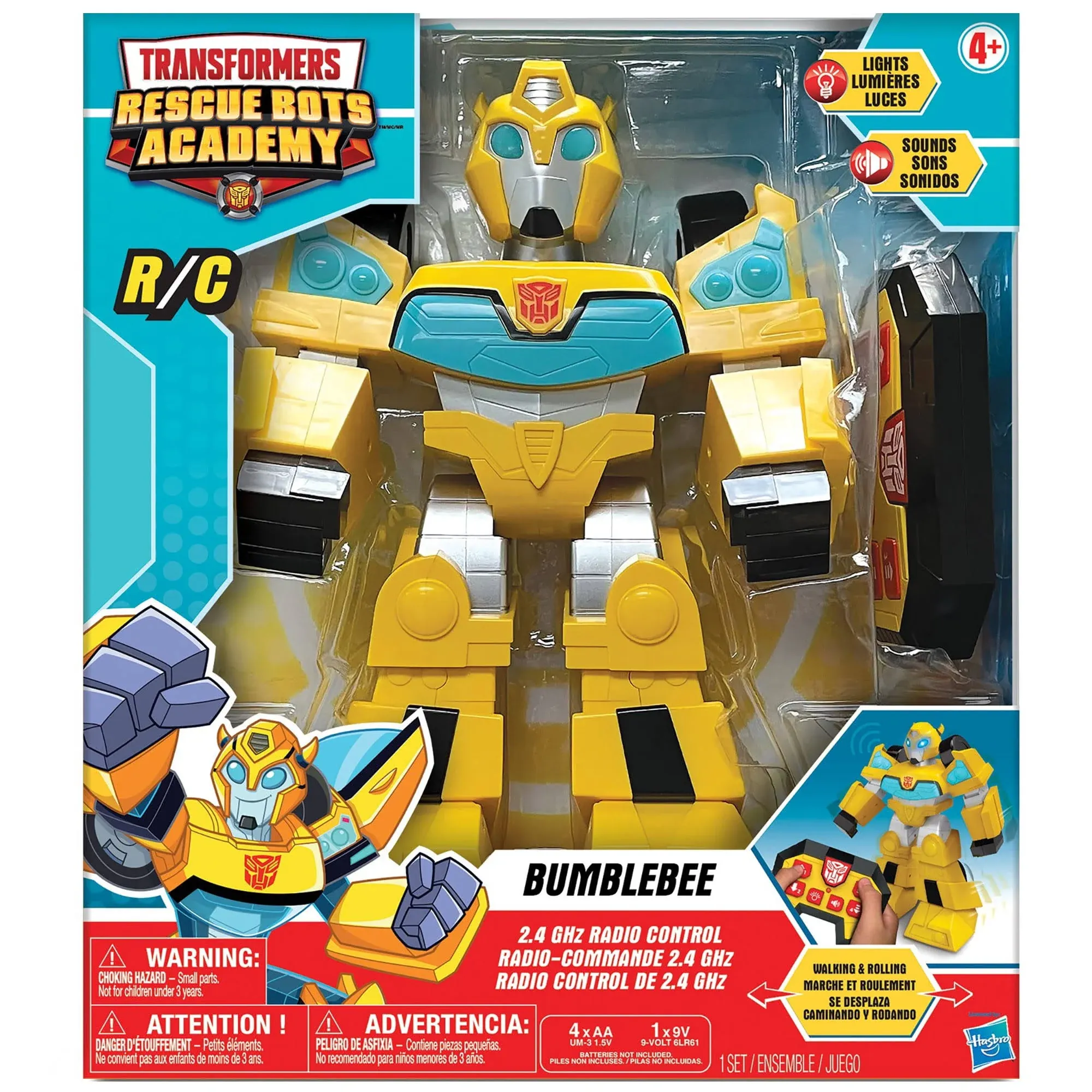 Jam'n Hasbro: Transformers Rescue Bots Academy: Bumblebee RC Robot - 12" Walking Transformer, Lights & Sounds, Radio Controlled, Full Function, 2.4 GHz