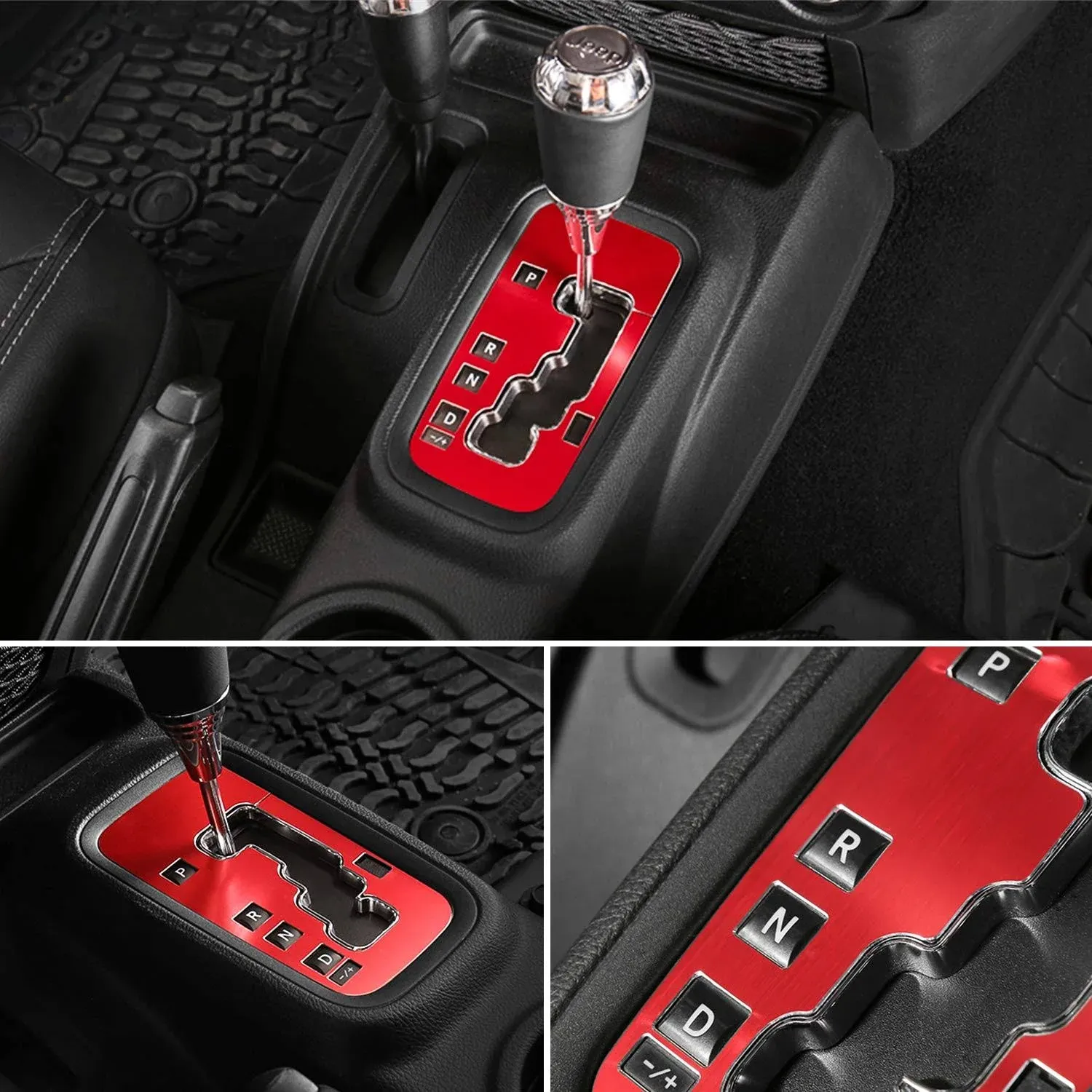 Trim Gear Frame Cover Gear Shift Box Cover for Jeep Wrangler 2012-2018 JK JKU Sport Sahara Freedom Rubicon Unlimited Gear Shift Panel Cover Trim Interior Decoration Accessories Aluminum (Red)