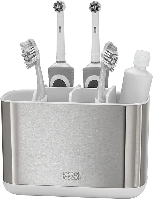 Joseph Joseph Easy-Store - Large Toothbrush Holder Caddy, Bathroom Storage - White/Steel