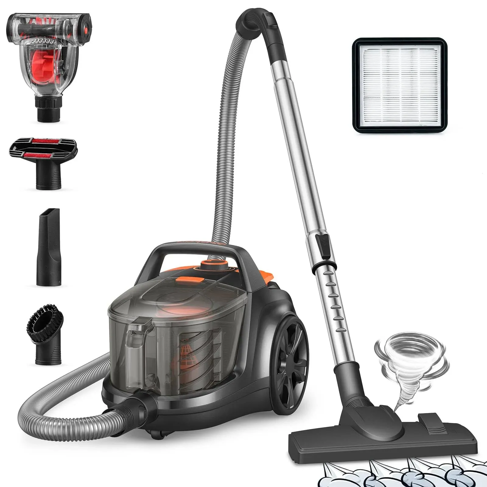 Aspiron Canister Vacuum Cleaner, 1200W Lightweight Bagless Vacuum Cleaner