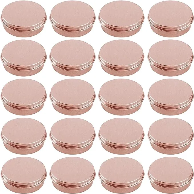 0.5 Ounce Aluminum Tin Jar Refillable Containers 15 ml Aluminum Screw Lid Round Tin Container Bottle for Cosmetic, Lip Balm, Cream, 20 Pcs Rose Gold