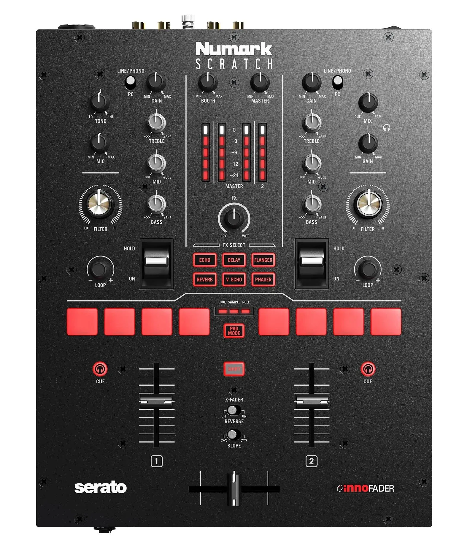 Numark Scratch | Two-Channel DJ Scratch Mixer for Serato DJ Pro (included) With Innofader Crossfader, DVS license, 6 Direct Access Effect Selectors, Performance Pads and 24-Bit Sound Quality