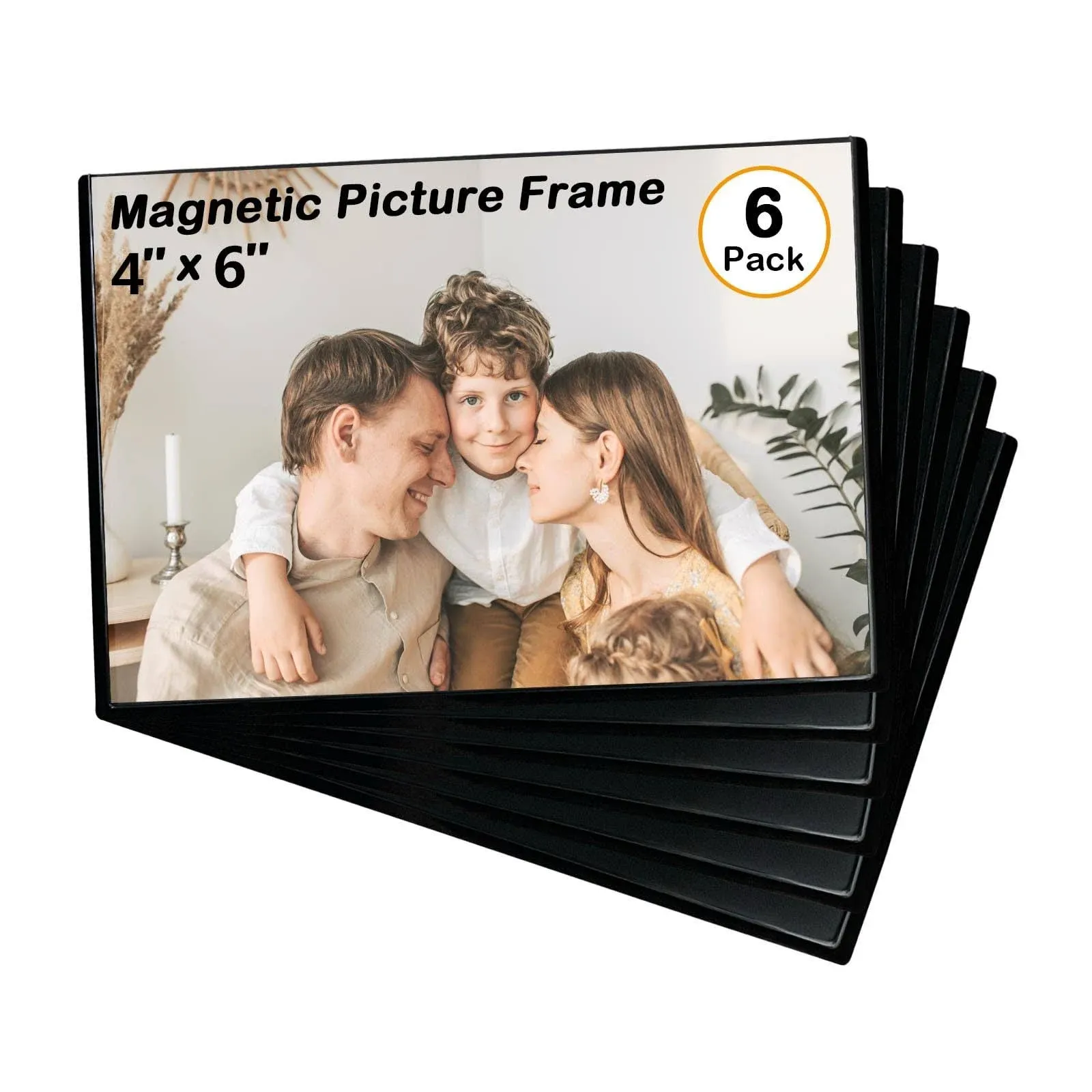 Mingting Magnetic Picture Frame, Holds 4X6 Inches Pictures, Reusable Black Magnet Fridge Photo Sleeves for Refrigerator, Locker,Office Cabinet (Black, 6)