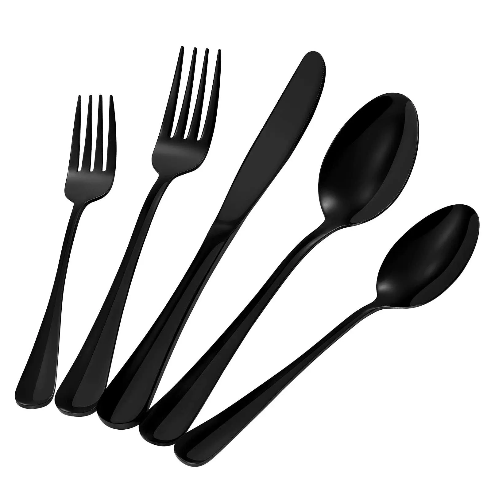 60 Pieces Black Silverware Set for 12 Stainless Steel Shiny Black Flatware Set