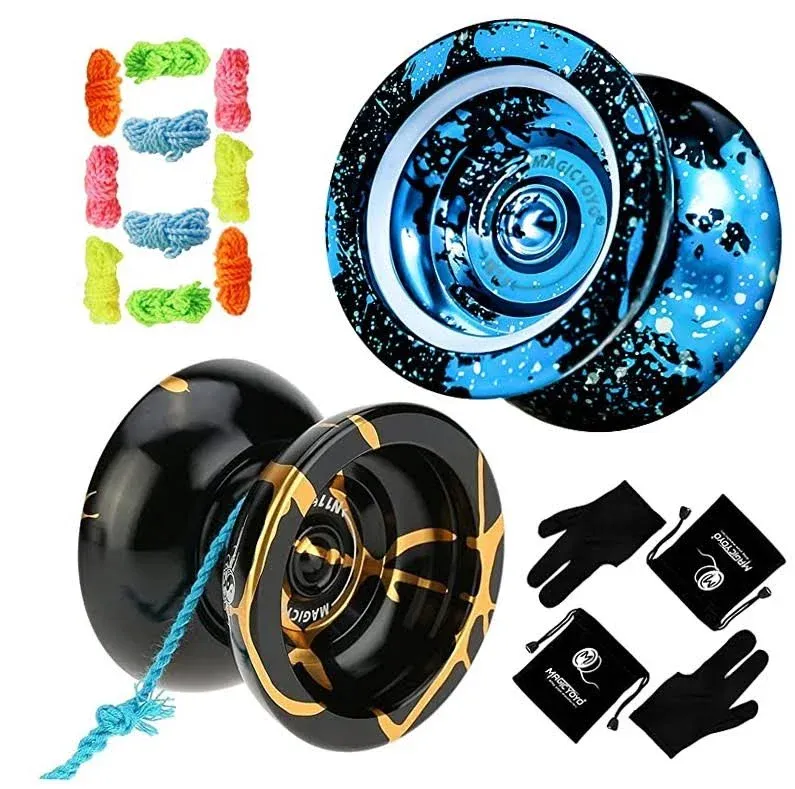 MAGICYOYO Professional Unresponsive Yoyo N11 Pack of 2, Pro Yoyo Alloy Metal Yoyo with 2 Bags, 2 Yo-yo Gloves, 10 Replacement Yoyo Strings