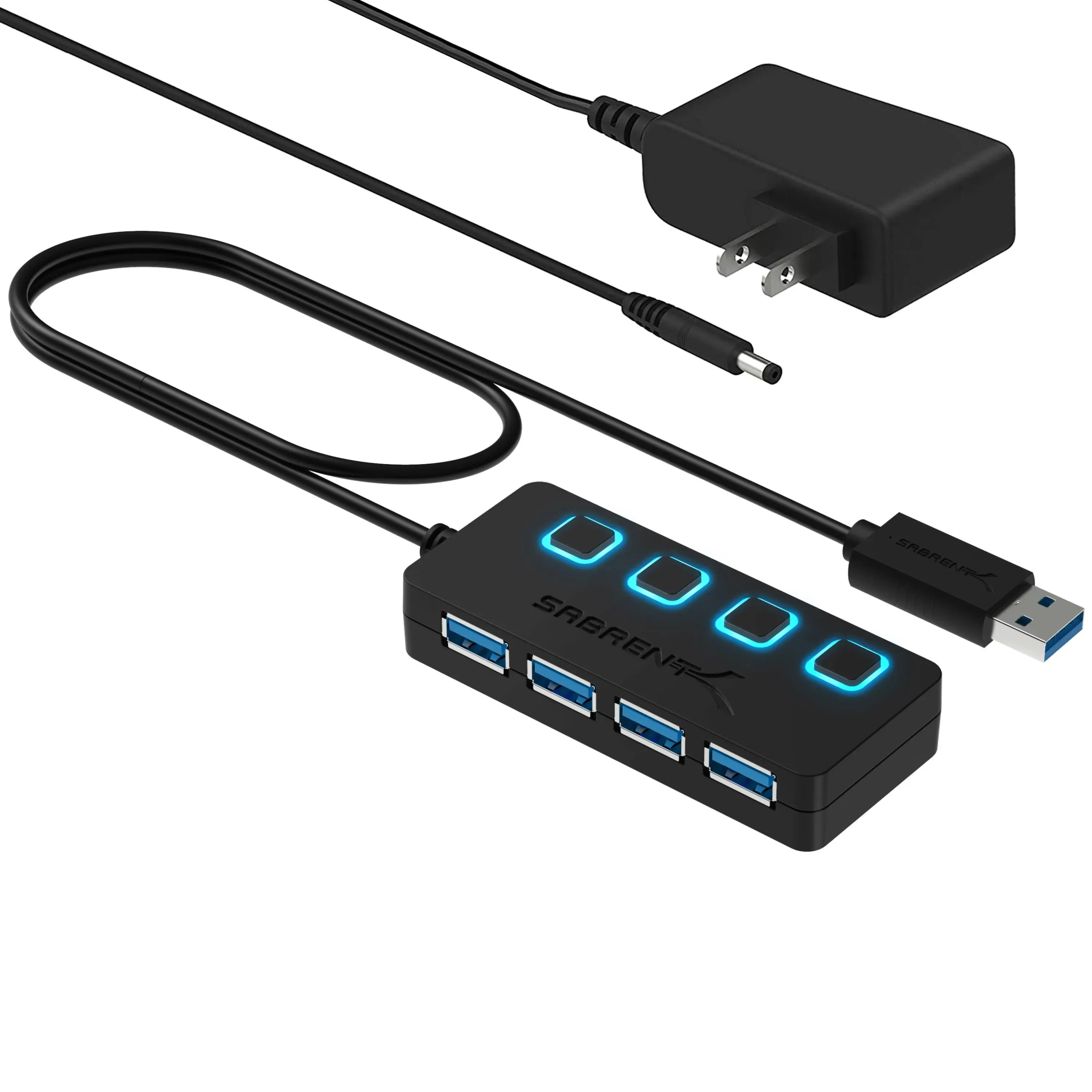 Sabrent USB 3.0 4-Port Hub with Individual Power Switches and AC Adapter