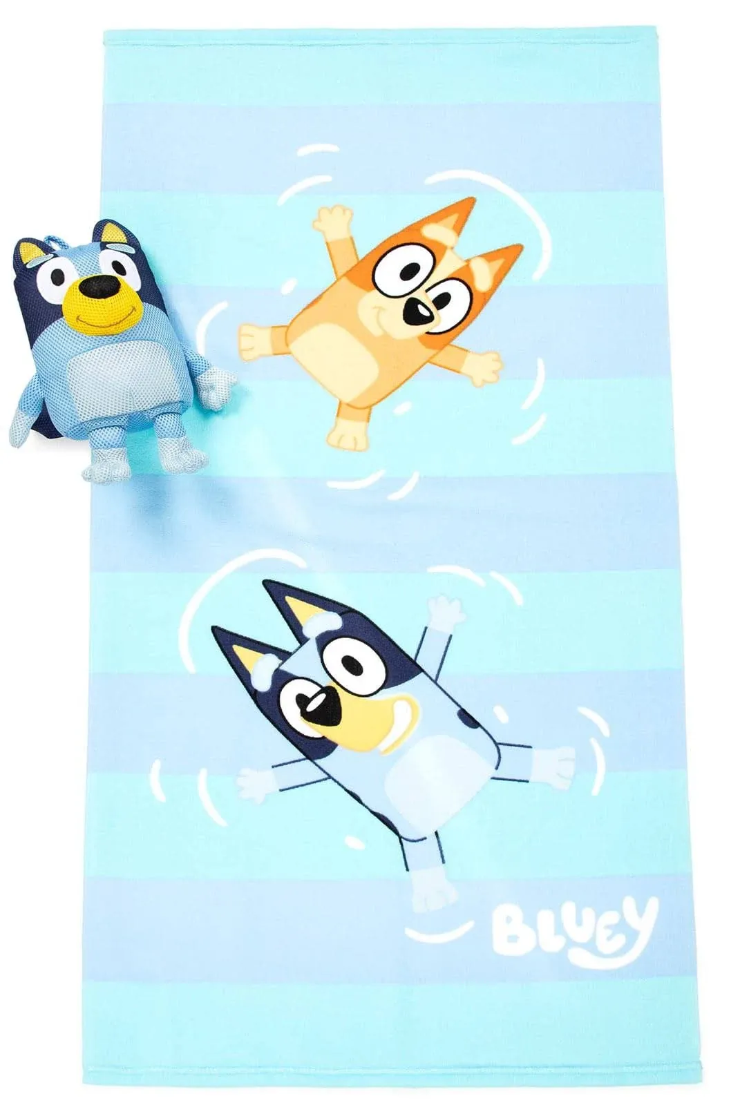 Jay Franco Bluey & Bingo Bath Towel & Bath Buddy Set - Kids Bathtub Accessories - Includes 25 x 50 Inch Microfiber Towel & 13 Inch Bluey Water Play Buddy