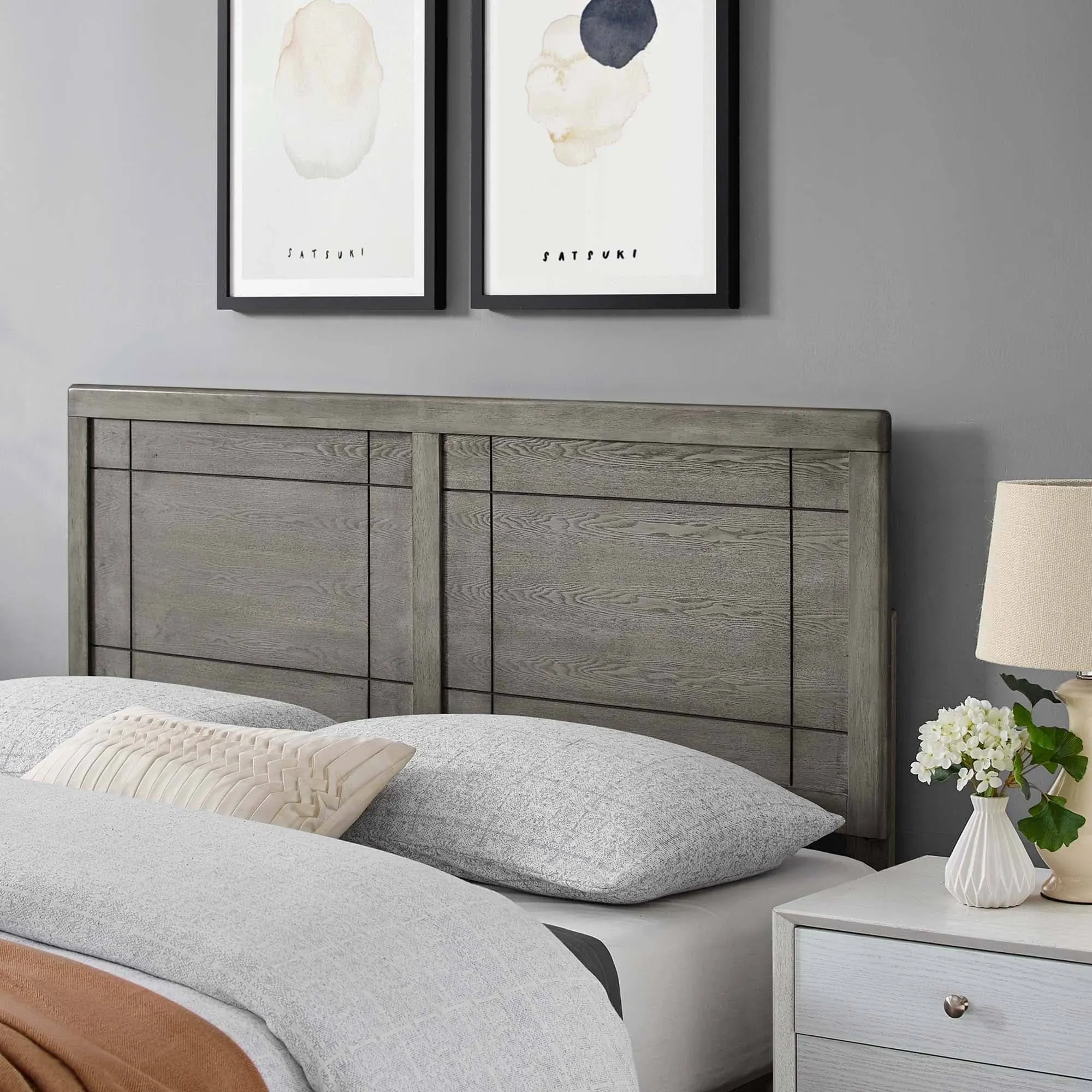 Modway Furniture Archie Full Wood Headboard, Gray - MOD-6221-GRY