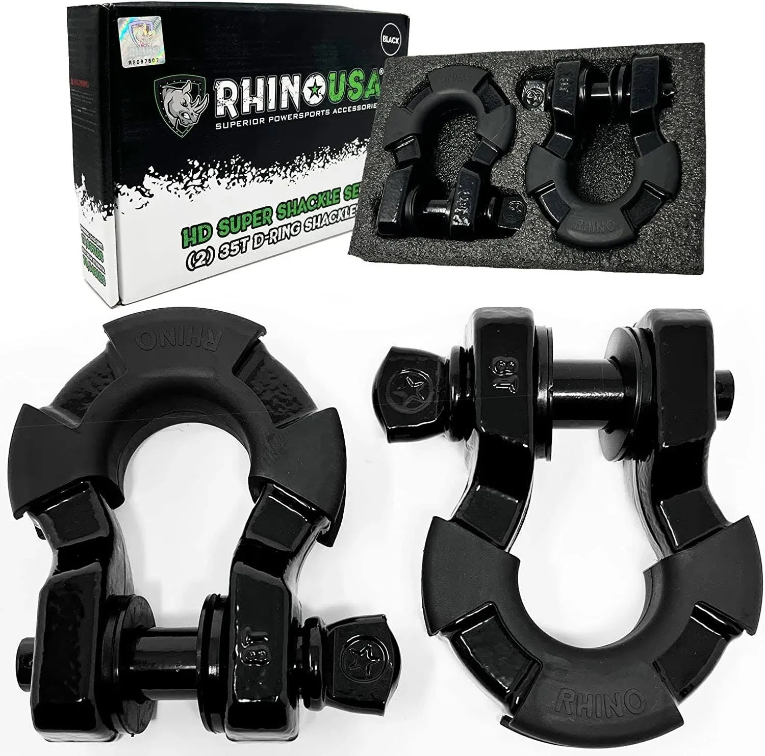 Rhino USA Ton Super Shackles w/ Isolators (Black)