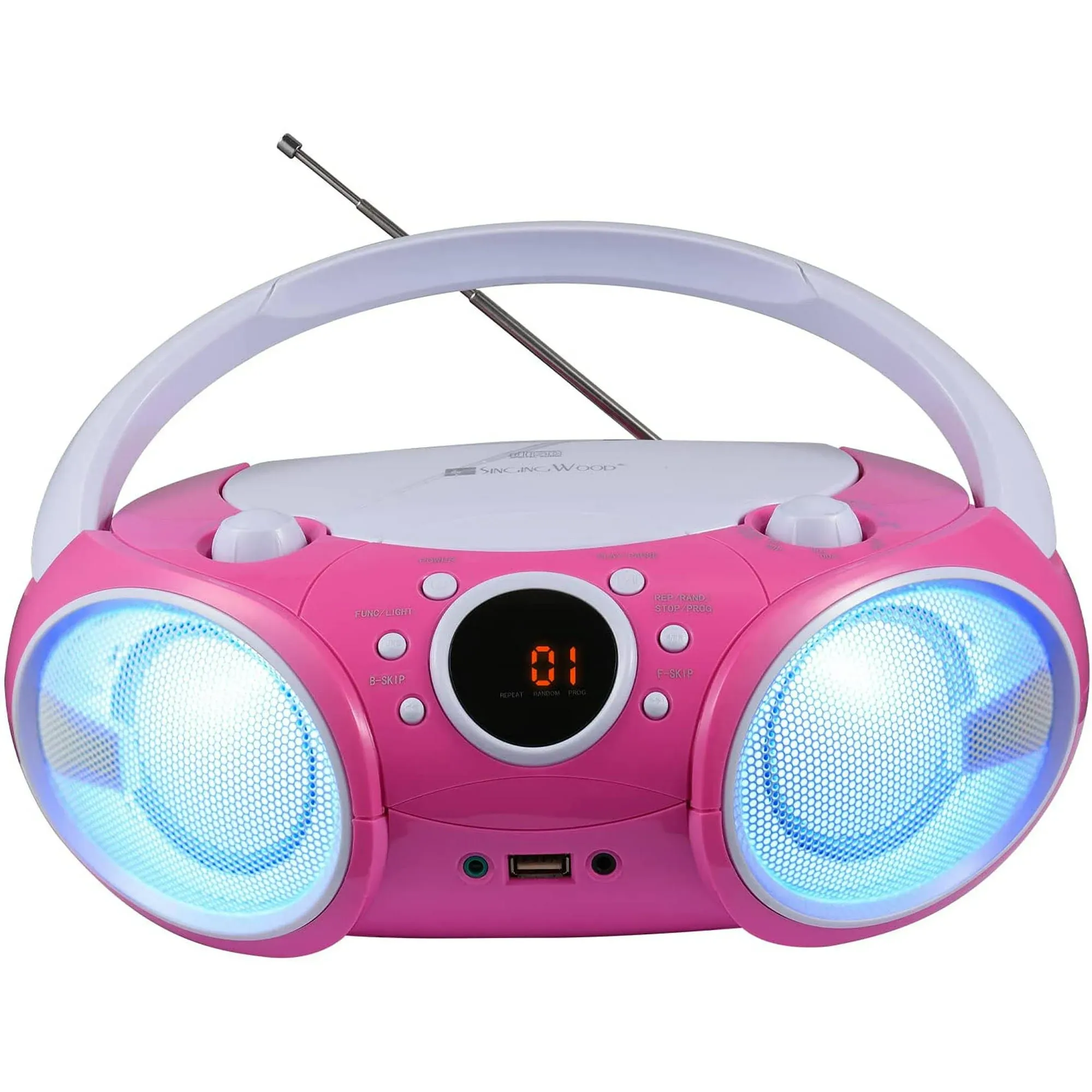 SINGING WOOD, CD Player Boombox CD/CD-R/CD-RW, Portable w/Bluetooth, USB, AM/FM